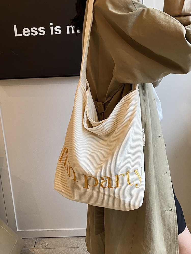 Korean Ins minimalist letter shoulder autumn and winter new corduroy canvas large capacity shopping commuting bag