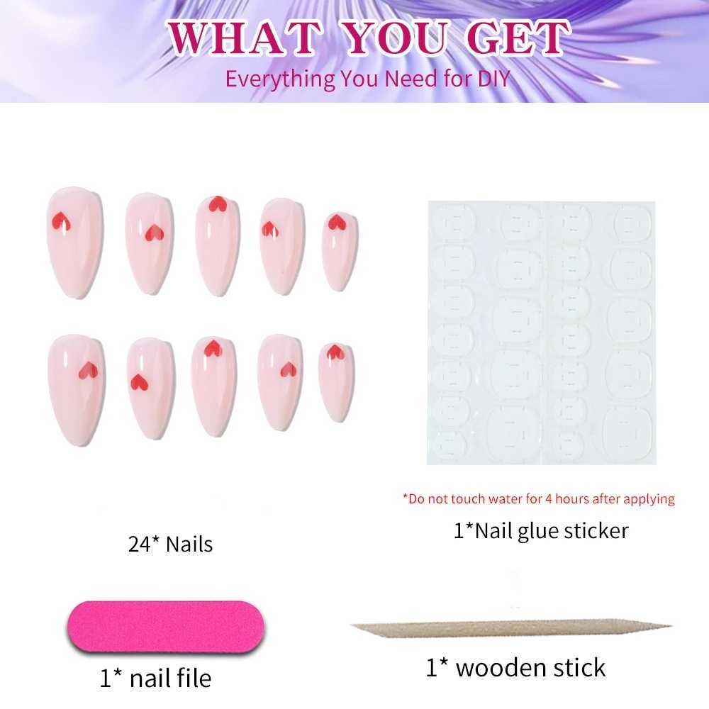 Short tip nail Almond Nail Love Solid color French press Nail Patch Fake nail removable reusable for women girls 24pcs/ setXJ241128