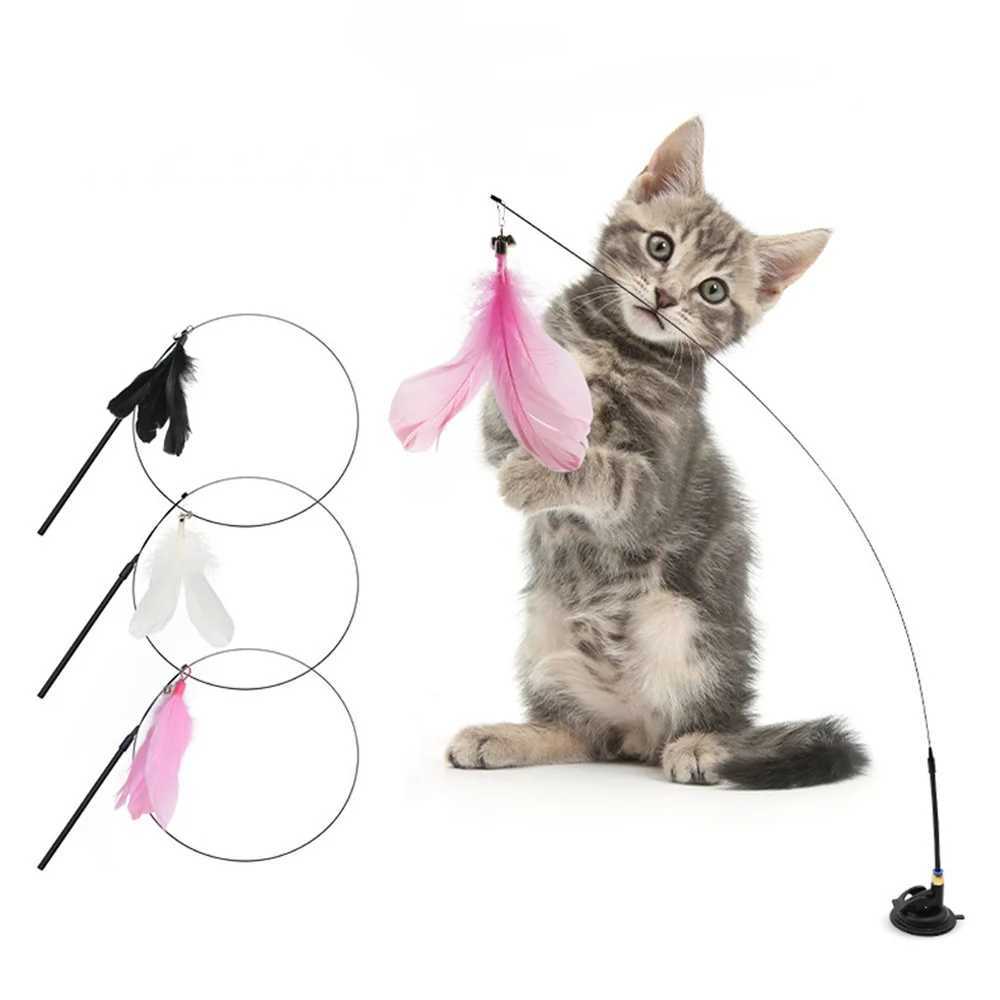 Toys Interactive Teasing Stick Kitten Playing Feathers Wand Bell Suction Cup Toy Play With Cat Pet Accesoriosq241128