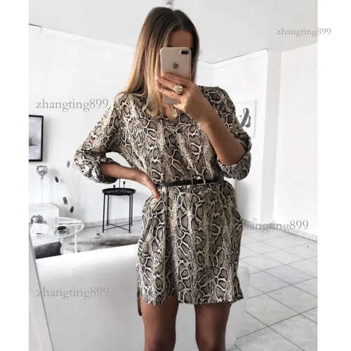 Women Sexy Leopard Snake Print Striped Long Sleeve V-Neck Dress Ladies Casual Empire Mini Dresses Above Knee Length