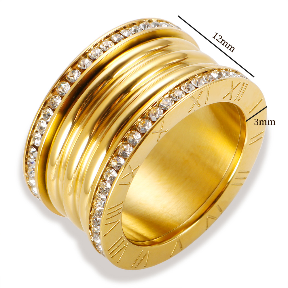 Europe and the United States popular double rows full of diamonds ring extra wide Roman numerals stainless steel ladies finger ring jewellery products
