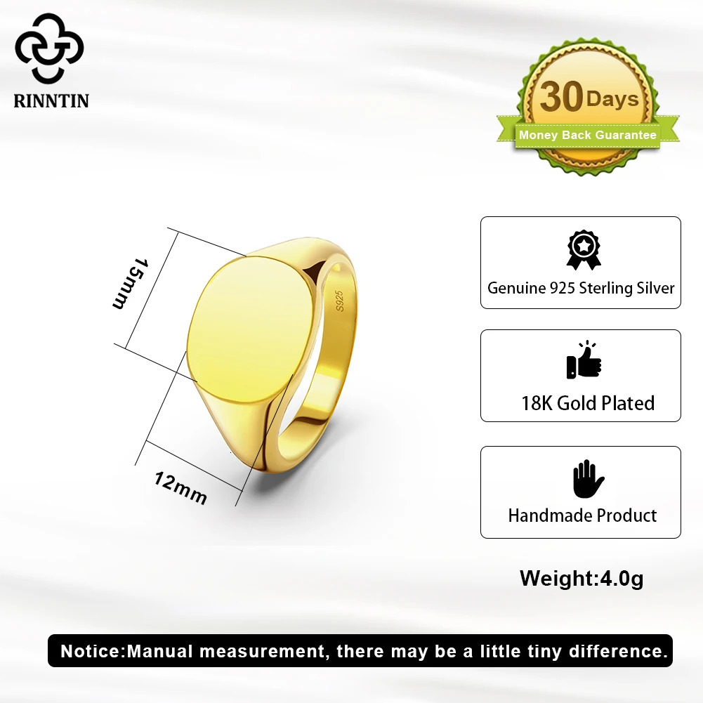Rinntin 925 Sterling Silver Classical Simple Plain Oval Signet Band Ring for Men Wedding Statement Promise Ring Jewelry NMR02 241128