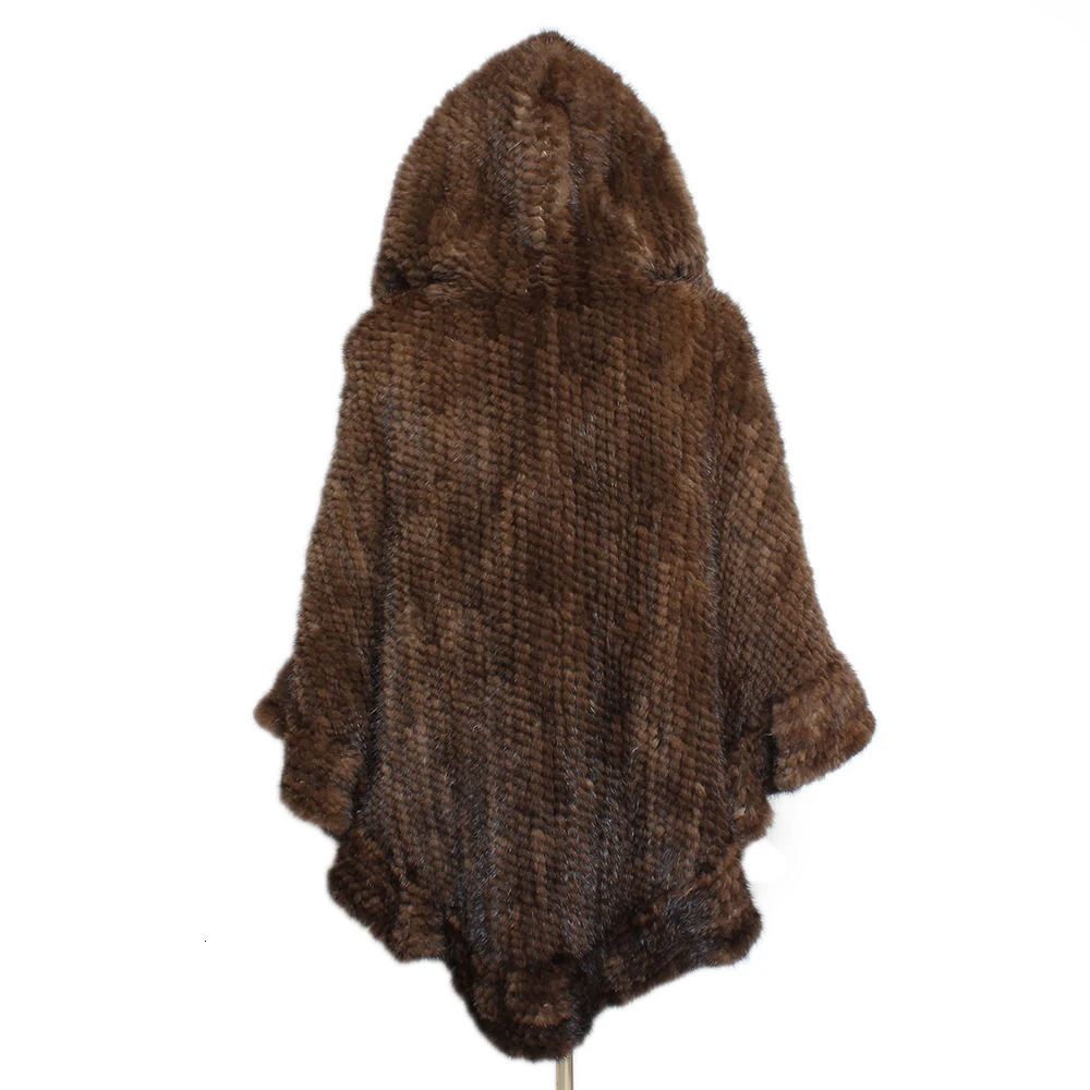 Winter Women Knitted Real Mink Fur Shawl Hooded Fashion 100%Natural Cape Jacket Lady Casual Warm Genuine Poncho 241126