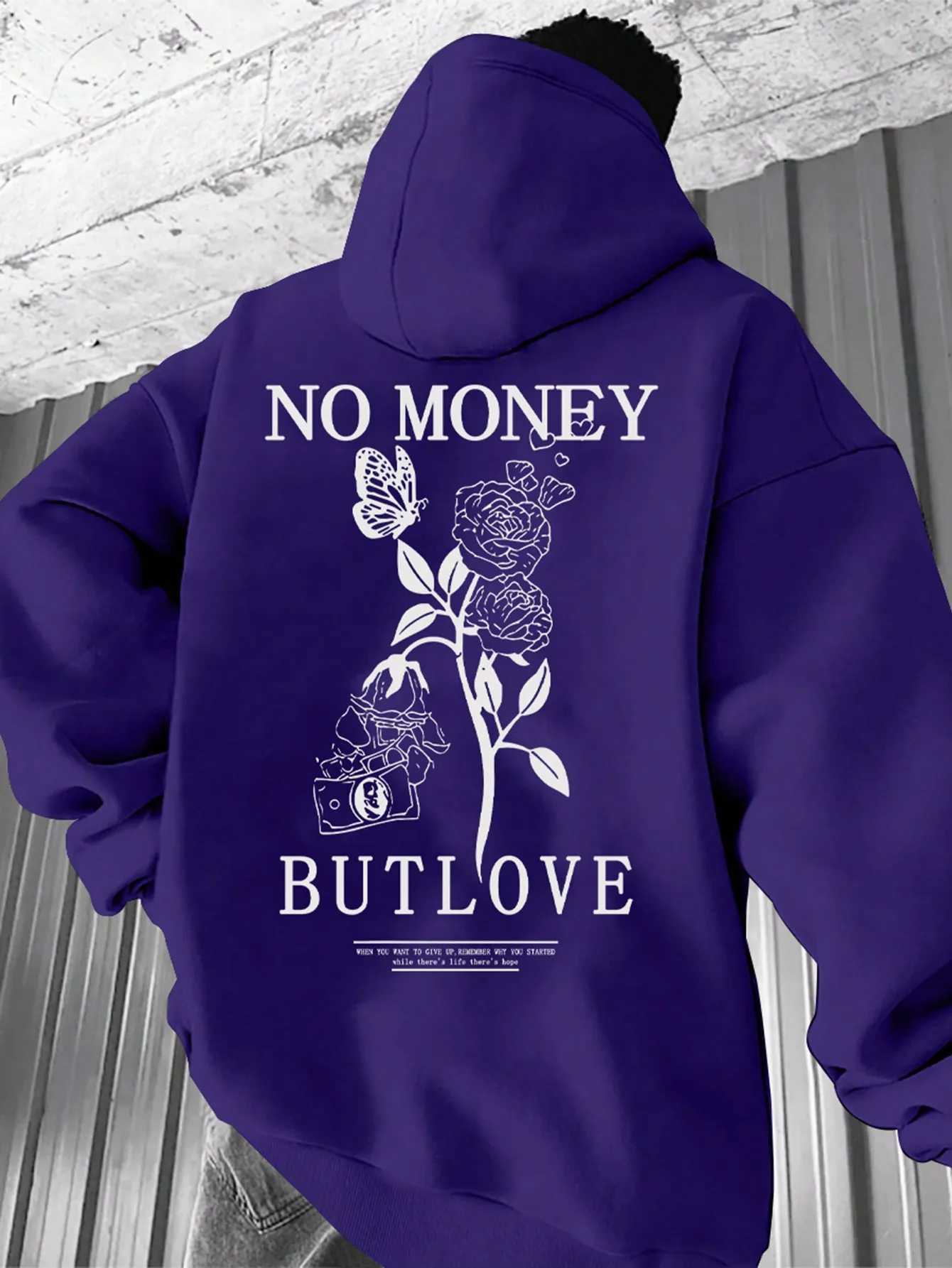 2024 New Loose Mens Floral Letter Print Hooded Fleece Sweatshirt Spring and Autumn Comfortable and Versatile Pullover S-3XL XJ250621
