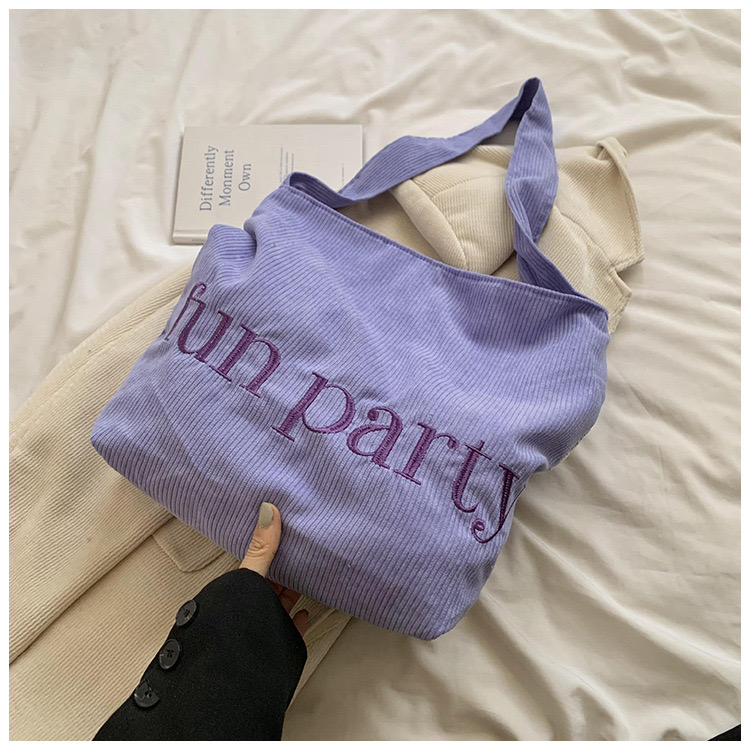 Korean Ins minimalist letter shoulder autumn and winter new corduroy canvas large capacity shopping commuting bag