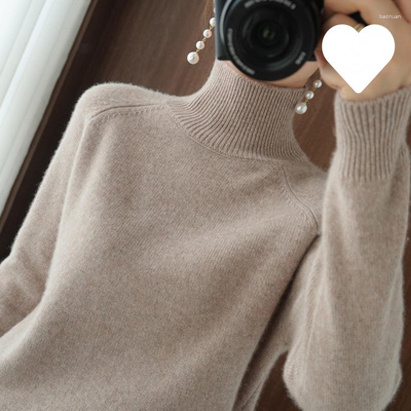 Women's Sweaters Cashmere Turtleneck Thickeneded Pullover Knitwear Autumn And Winter Style Loose Knitted Pure Color Inner Layering Shirt