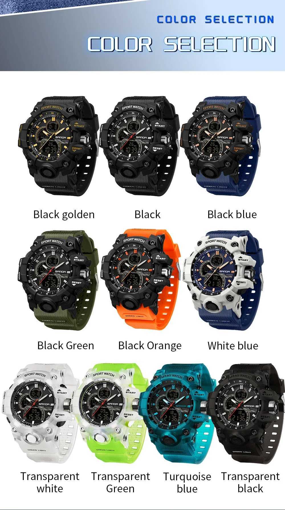 New Arrival SANDA 6198 Fashion Cool Night Light Dual Screen Mti Function Outdoor Sports Waterproof Mens Ectronic Z241128