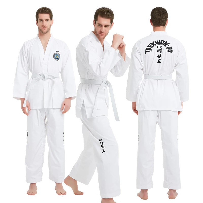 ITF Taekwondo Uniform White TKD Dobok Clothing rens Unisex Martial Arts Training Set 241127