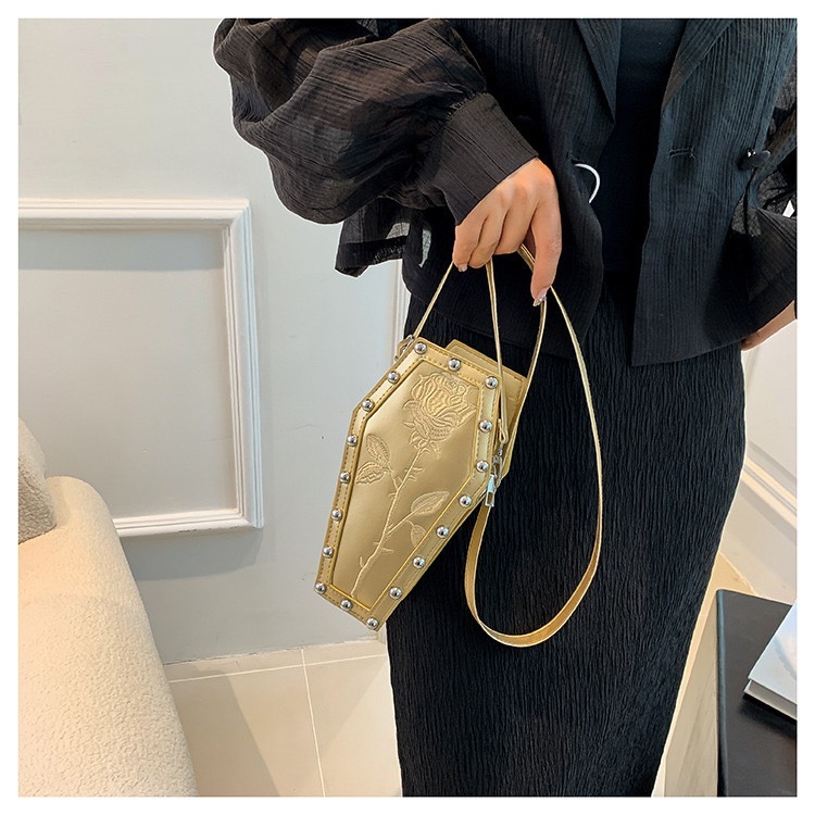 2025 new New Dark Style Personalized Coffin Fashion PU Crossbody Single Shoulder Bag Female