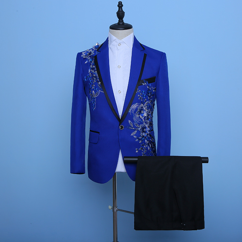 K887 Men's Slim Fit Sequin Dress Suit for Stage Performances and Catwalks