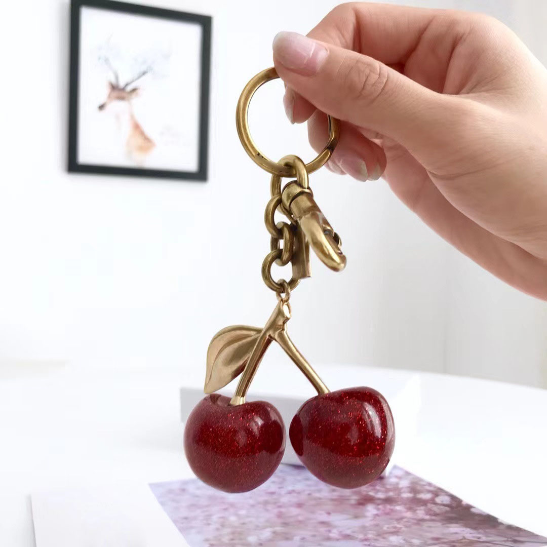 Crystal Cherry Bag Charm Women Key Rings Keychain Retro-Cool Cherry Motif In Glittery Resin Clip it To Favorite Bag Set of Keys For Refreshing Style key chain Lanyards