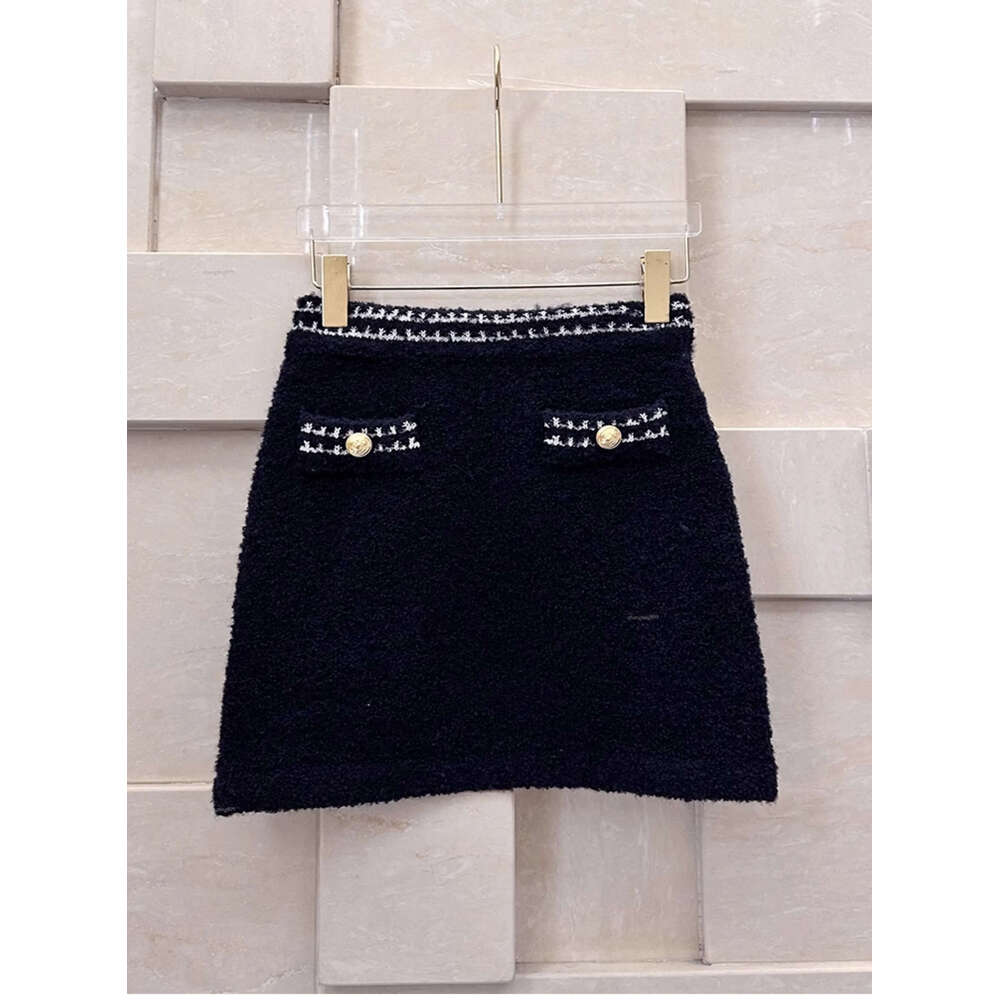 Free Shipping Navy Blue Short Cardigans Designer Metal Buttons Women's Knitting Jackets And Skirts Sets 317001