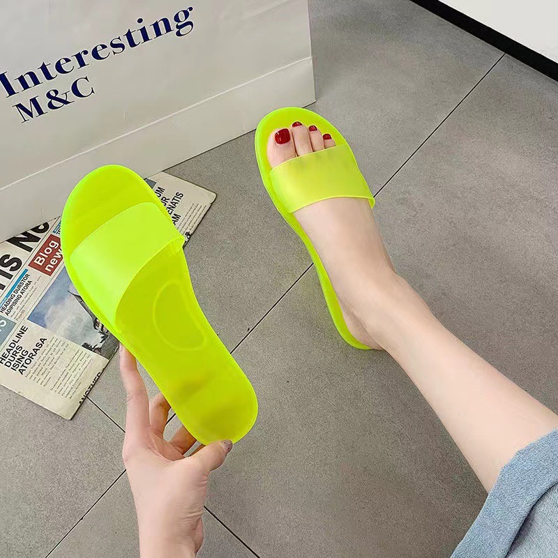 Women's Summer New Fashion Crystal Transparent Outwear Casual Colorful Home Odor Prevention One word Slippers Lhshoe