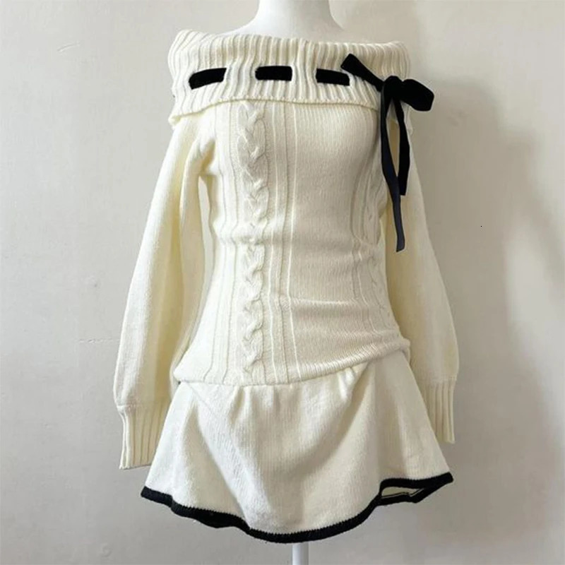 Solid color womens pullover sweater casual retro streetwear lapel one-shoulder Harajuku Y2K versatile cute emo slim tops 241127