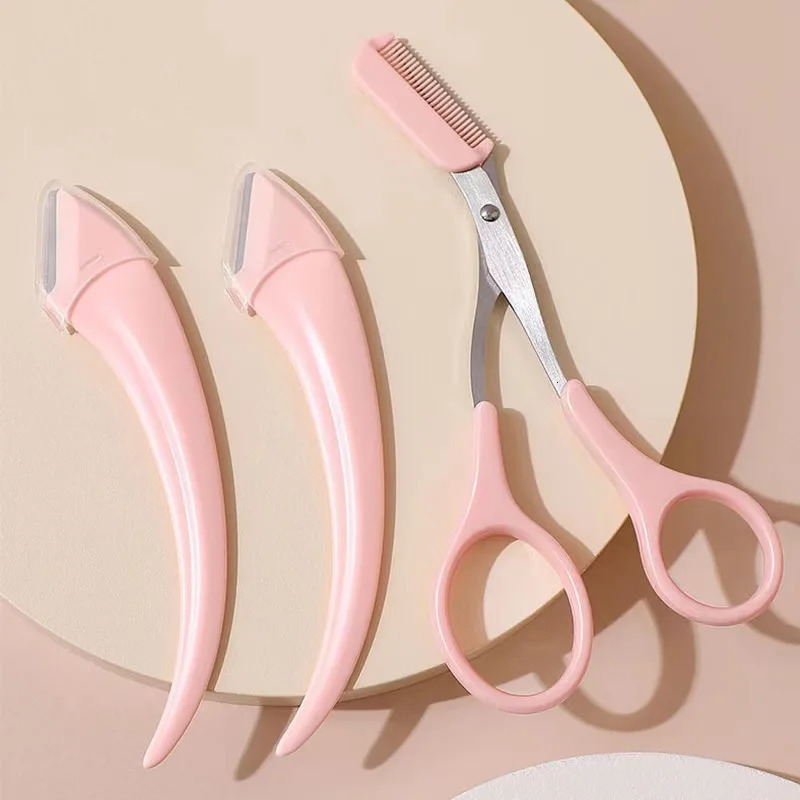 Eyebrow Trimmer Brow Scissors Cutter Haircut for Women Trimming Knife Cutting Face Clipper Makeup Woman Blade Shaver Comb Tools 241128
