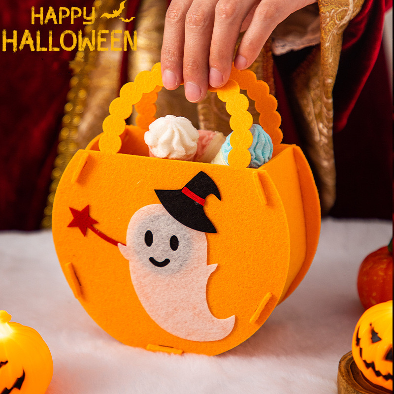 Halloween Party New Handmade DIY Pumpkin Candy Felt Handheld Bag Totes bag