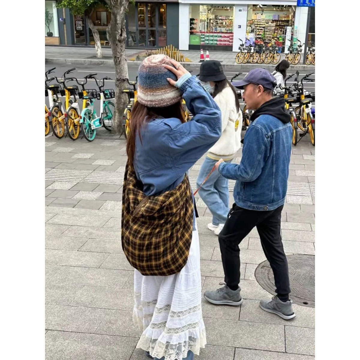 Summer new New yellow plaid tote multifunctional canvas bag for women commuting single shoulder crossbody backpack