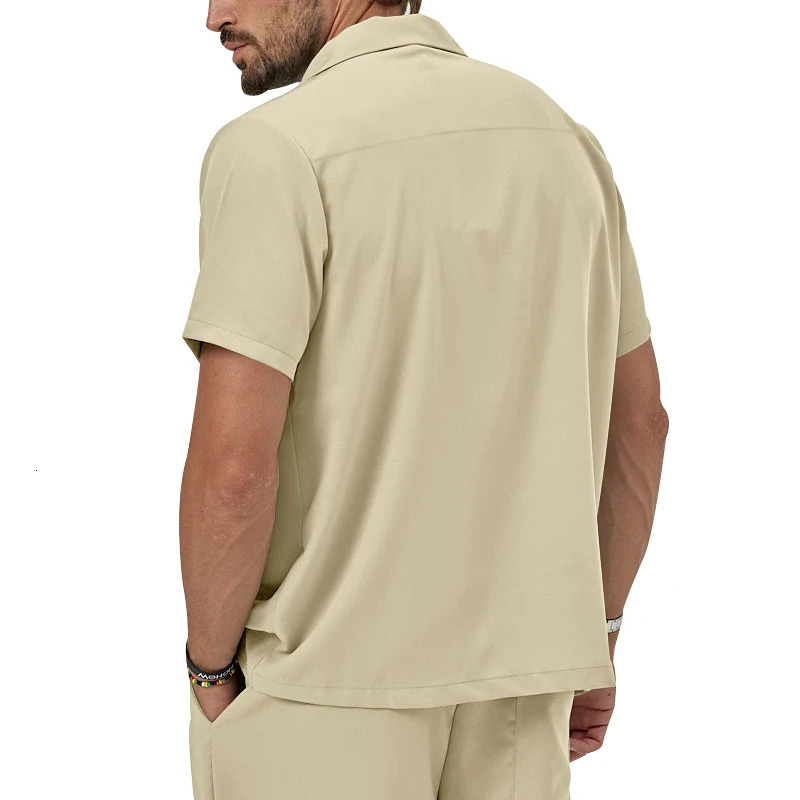 Mens 2Pcs Outfits Casual Lapel Button Up Short Sleeve Shirt And Drawstring Shorts Set For Summer Clothing Daily Lei 240415