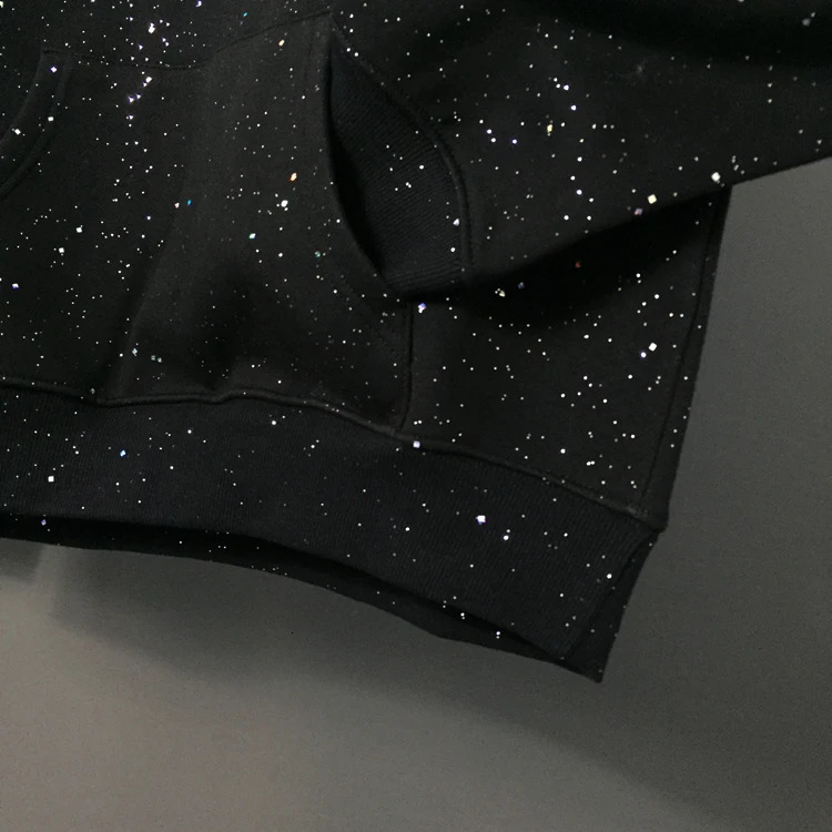 Autumn Winter Fashion Glitter Loose Fit Veet Patch for Couples Long Sleeve Pullover Streetwear Mens Hoodie 241127