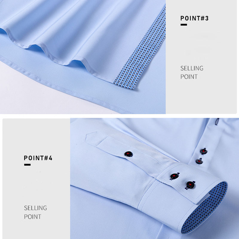 Men's Color blocking Shirts Business slim fit versatile all season four sided elastic non ironing men's long sleeved shirt silky vert