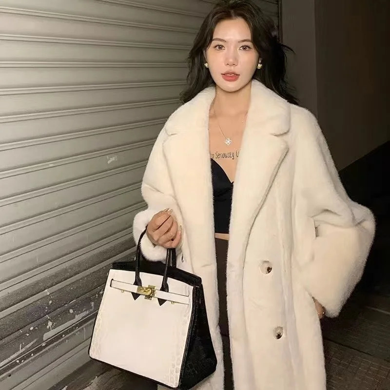 Womens Winter Fur Coat 2024 Long Thickened Female Mink Hair Loose Warm Cardigan Suit 241121Z