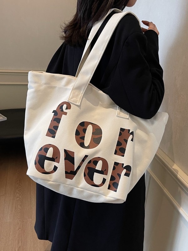 Autumn thick canvas fashionable casual letter tote large capacity commuting bag, leopard print student backpack