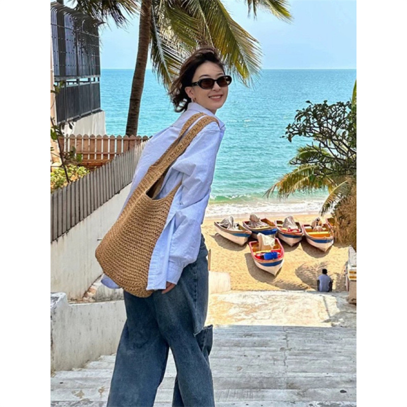 Side cm single shoulder large capacity crossbody for women's summer sail New cloth beach vacation bag, grass woven bag