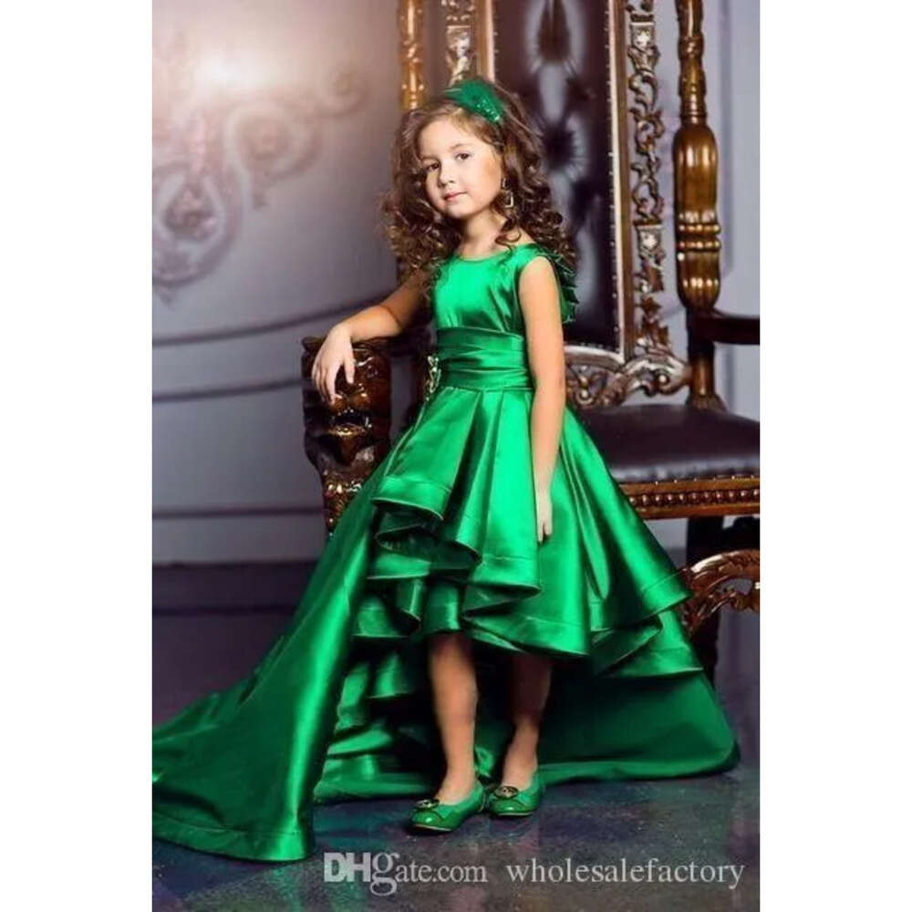 High Vintage Low Green Emerald Girls Pageant Dresses Ruffles A Line Kids Birthday Party Wear Charming Child Communion Gowns Ba