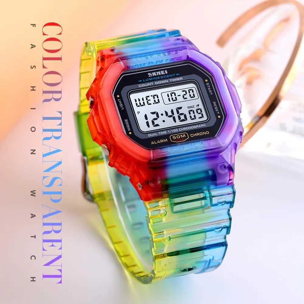 New Arrival SKMEI Ectroplate Case Transparent Str La Wen Digital Watch Fashion Cool Girls Shockproof Reloj Mujer Z241128