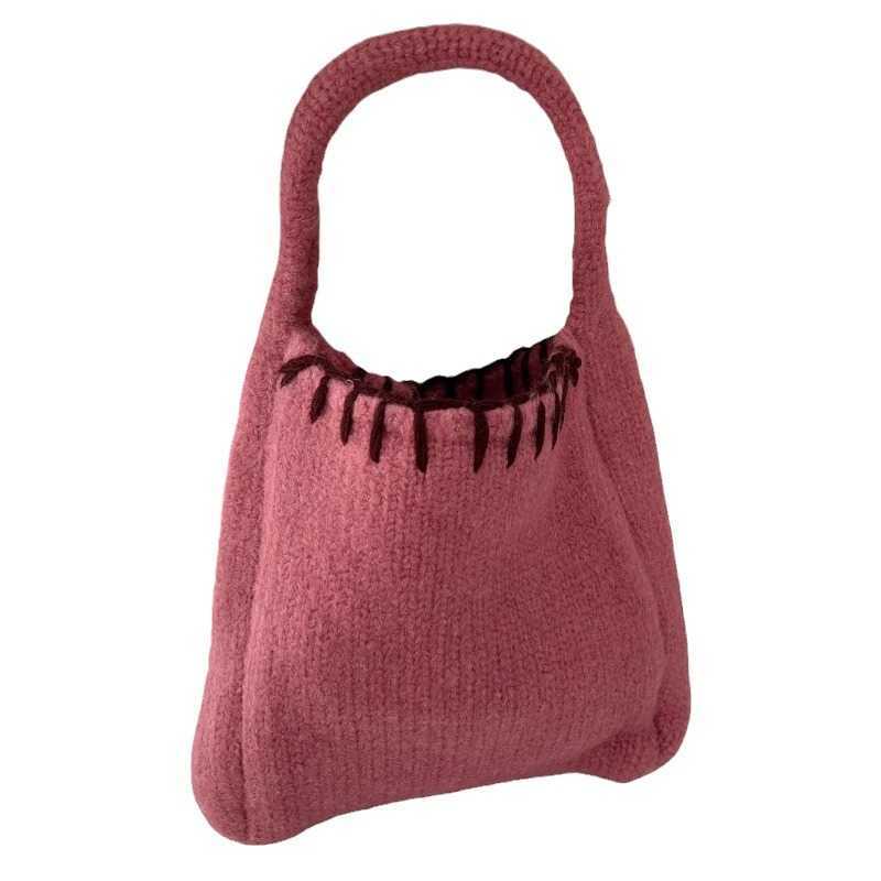 Fashionable small shoulder bag, Korean ins knitted yarn handbag, 2024 autumn and winter new woolen woven handbag