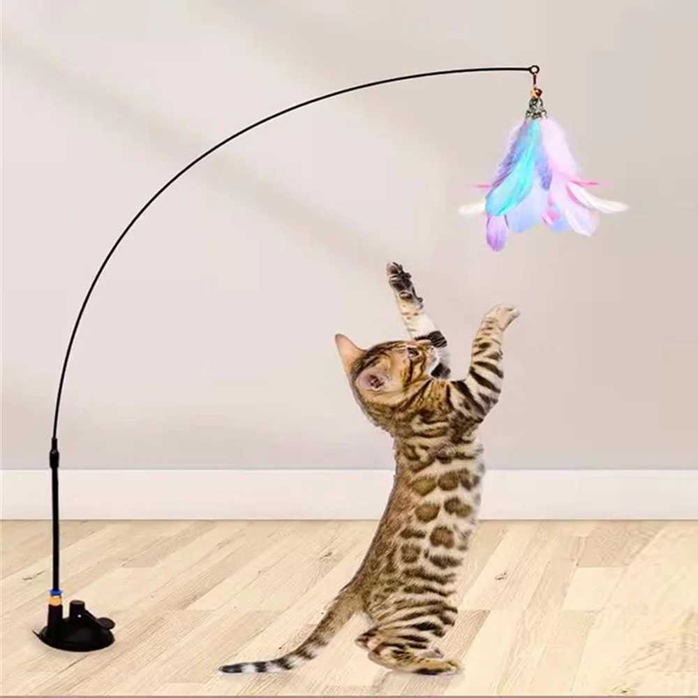 Toys Interactive Teasing Stick Kitten Playing Feathers Wand Bell Suction Cup Toy Play With Cat Pet Accesoriosq241128