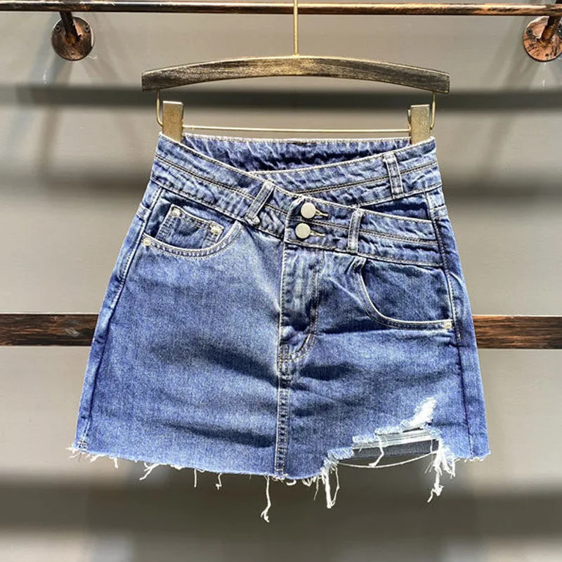 Irregular Denim Mini Skirt Women Cargo Jean Y2k High Waist Blue Skirt Woman Fashion Streetwear Harajuku Sexy Short Skirts 240419
