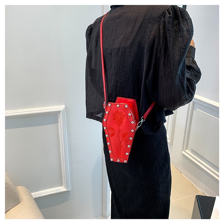 2025 new New Dark Style Personalized Coffin Fashion PU Crossbody Single Shoulder Bag Female