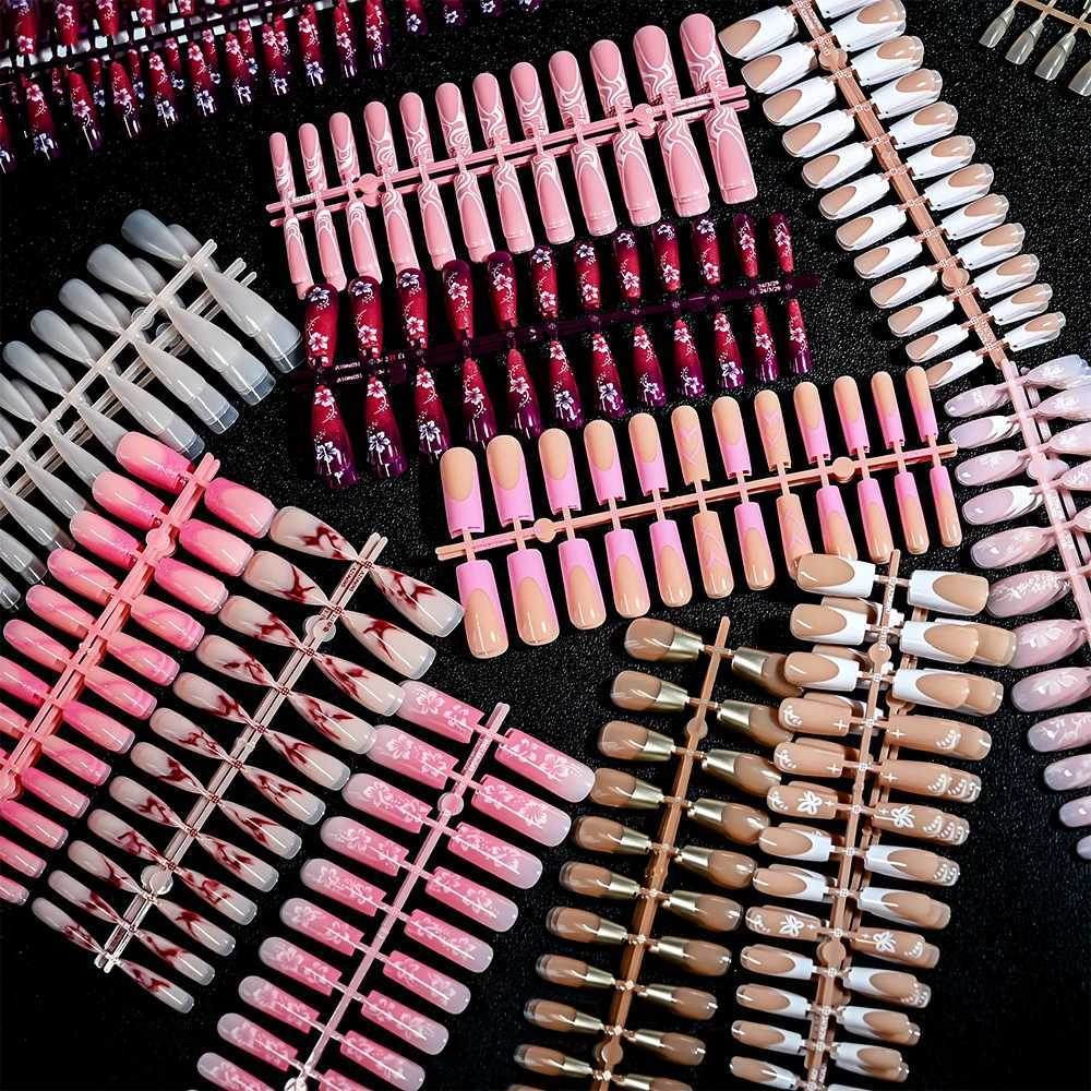 120pcs Acrylic French False Nails Square Almond Coffin Fake Nail Tips for Women Full Cover Removable Mixed Size Press On NailsXJ241128