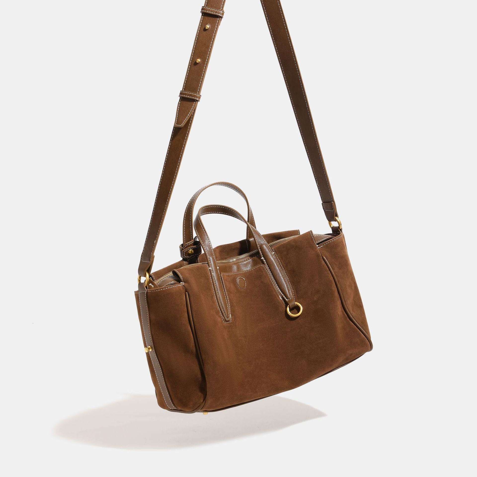 Track and see travel suede tote large capacity hand-held Boston single shoulder commuting bag for women