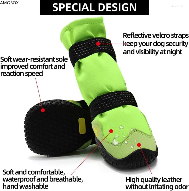 Dog Apparel AMOBOX-Anti-Slip Protectors Boots For Small To Large Dogs Waterproof Reflective Straps Shoes 4Pcs