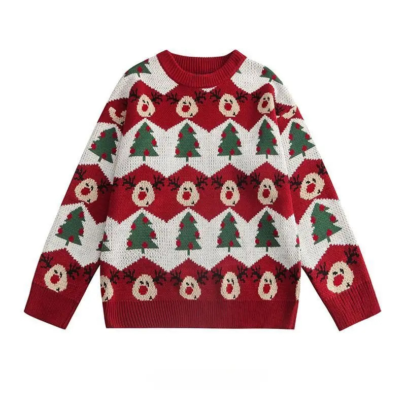 Y2k Casual Sweater Womens Christmas Cartoon Pattern Pullover Sweater 2024 Autumn and Winter Lazy Style Knitted Sweater 241127