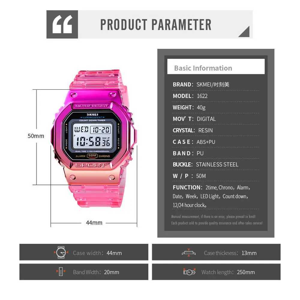 New Arrival SKMEI Ectroplate Case Transparent Str La Wen Digital Watch Fashion Cool Girls Shockproof Reloj Mujer Z241128