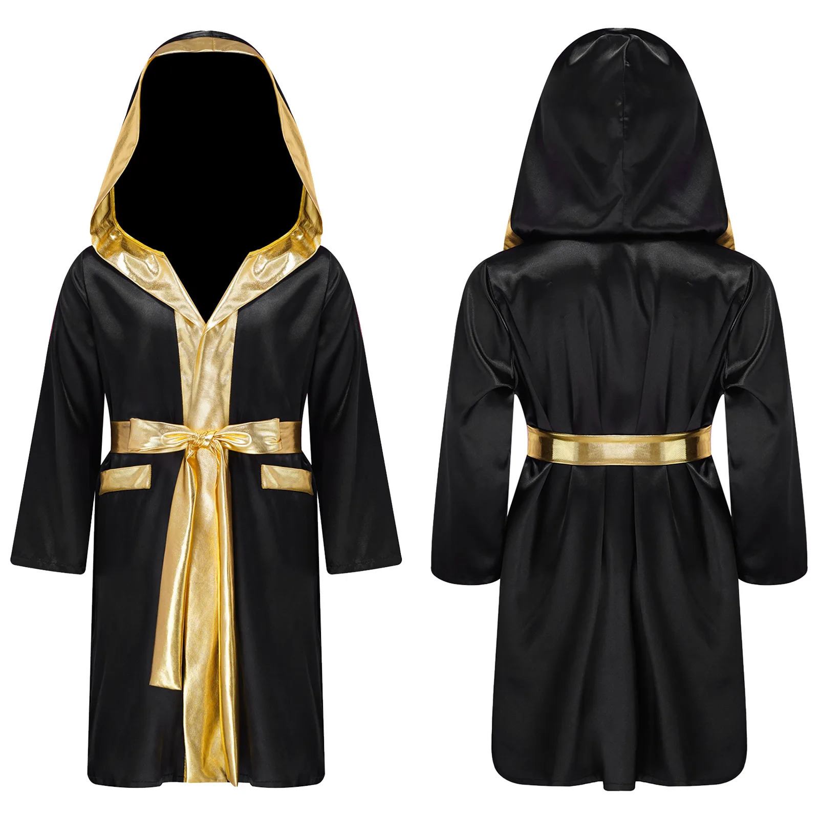 Boys Boxing Robe Boxer cosplay costume long sleeved metal satin hoodie uniform Halloween party taekwondo outfit 241127