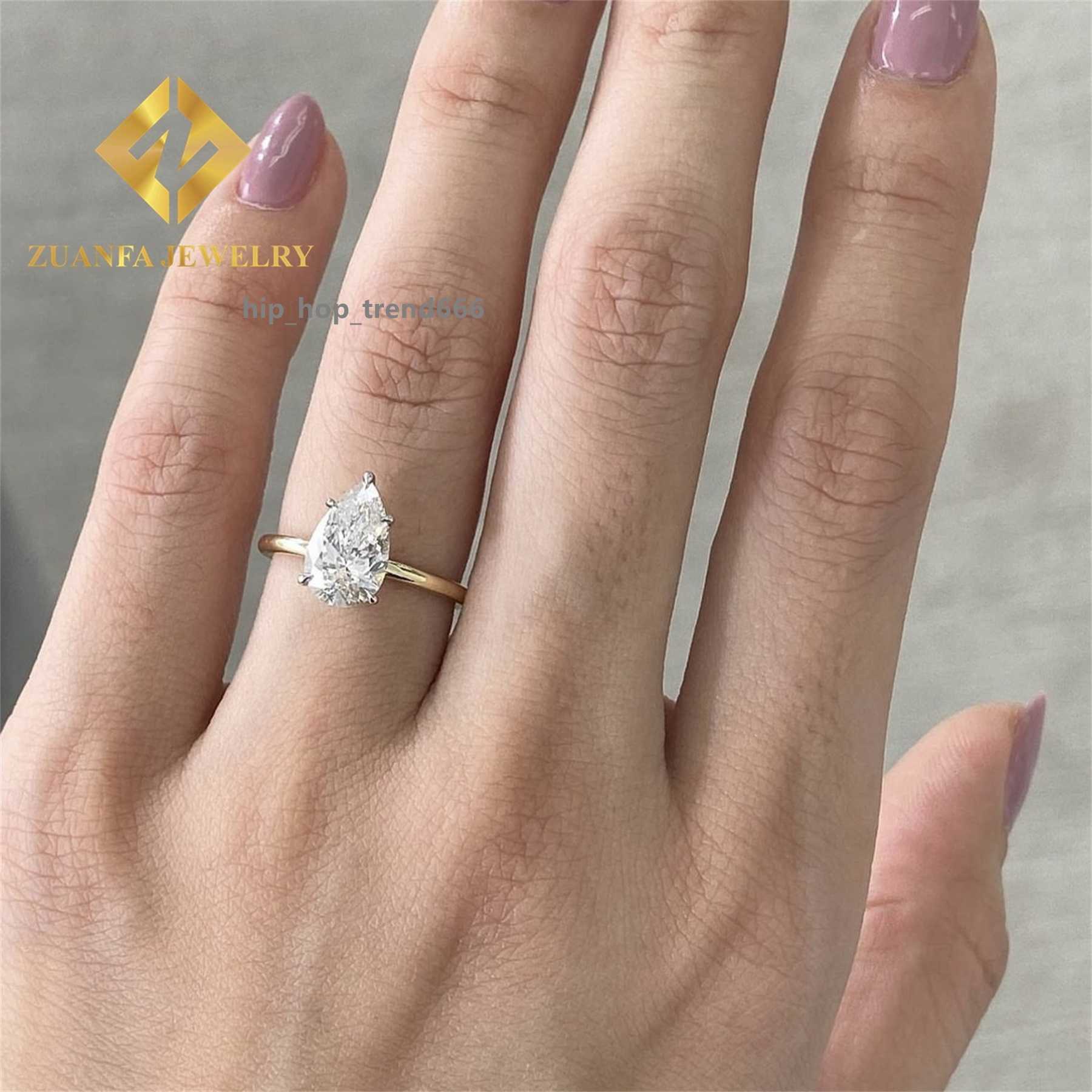 GRA Certificates 10k Real White +Yellow Gold Boutique Bridal Wedding Jewelry VVS1 3Ct Pear Moissanite Diamond Engagement Ring