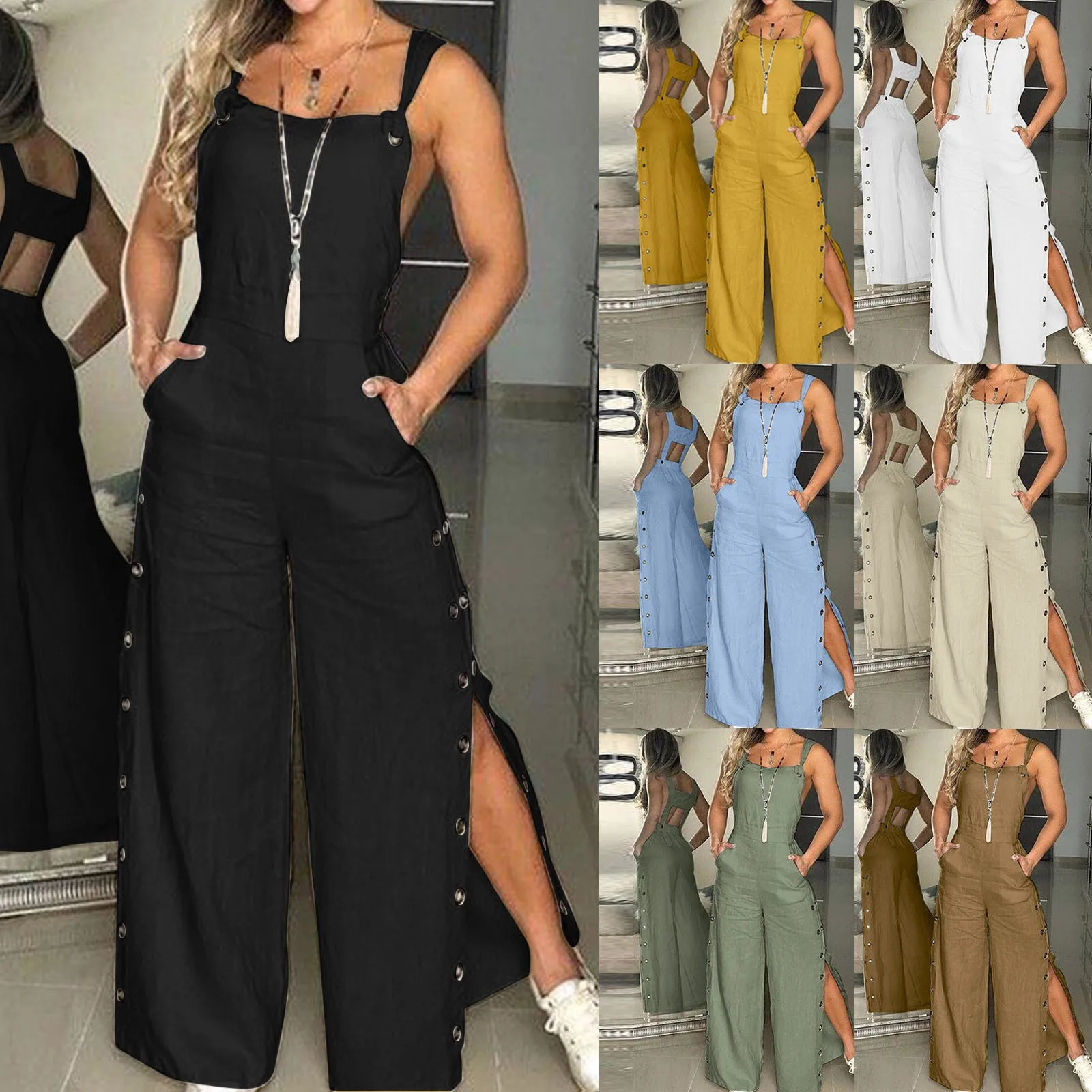 Sports Jumpsuit Woman Gym WomenS Summer Sleeveless Twisted Knot Cotton Strappy Pants Button Openings Loose Long 241120