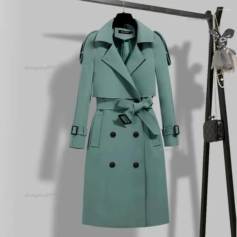 Women's Trench Coats Long With Belt Autumn Korean Windbreaker Ladies Double-breasted Solid Khaki Adjustable Waist Coat For Women
