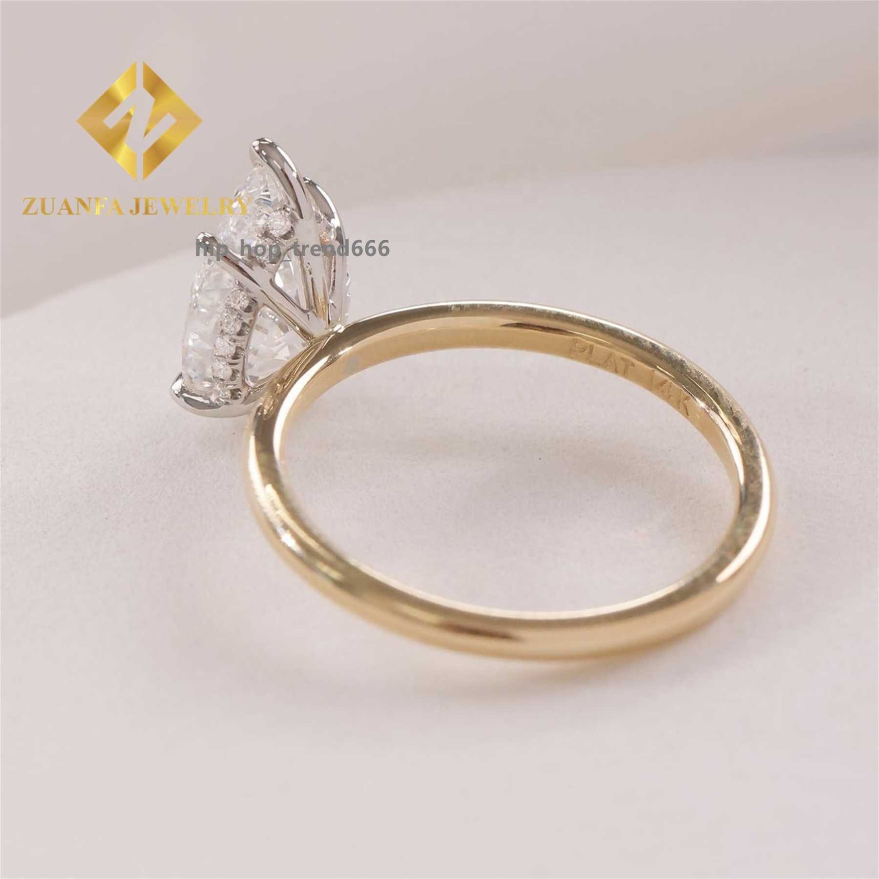 GRA Certificates 10k Real White +Yellow Gold Boutique Bridal Wedding Jewelry VVS1 3Ct Pear Moissanite Diamond Engagement Ring
