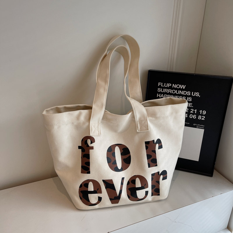 Autumn thick canvas fashionable casual letter tote large capacity commuting bag, leopard print student backpack