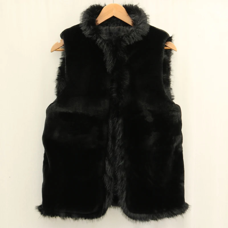 Mens fur leather vest spring and winter warm wool collar vest retro ethnic casual wear 241126