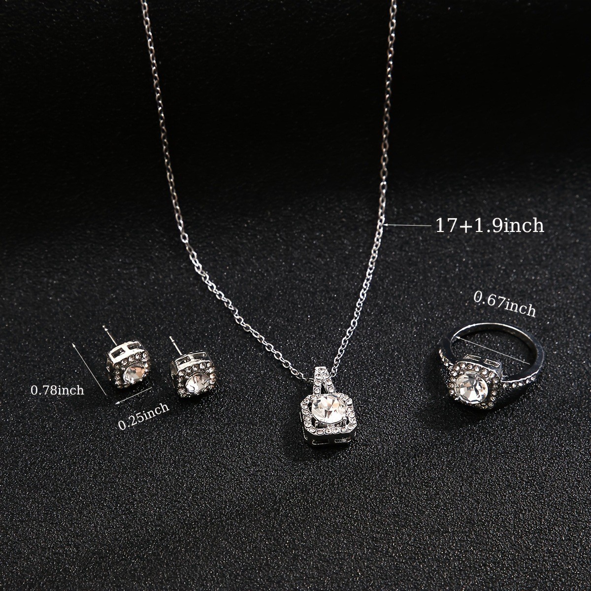 Europe and the United States cross-border hot fashion high-class sense of full of diamond ring earrings necklace jewellery set three-piece set