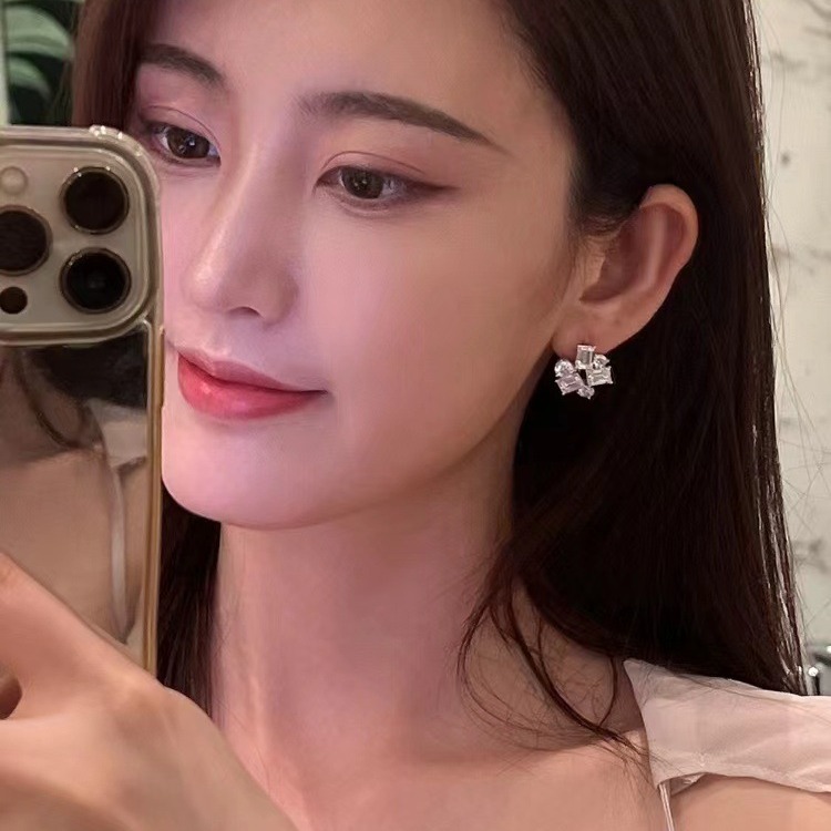 2024 Elegant Stud Earrings Luxury Jewelry 925 Sterling Silver Irregular Round Cut White 5A Cubic Zircon Cz Diamond Sparkling Women Wedding Flower Earr