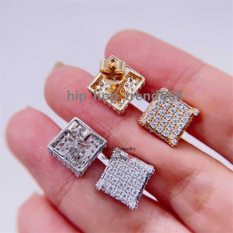 10K Solid Gold Real Gold 13MM Square Hip Hop VVS Diamonds Iced Out Moissanite Earrings Men