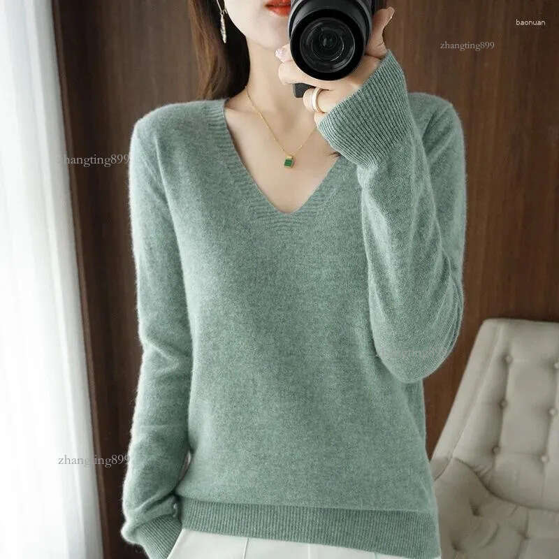 Women's Sweaters Fall Winter Women V-neck Fashion Loose Jumper Warm Sweater Bottoming Shirt Plush Cashmere Knitted Pullover Solid Long