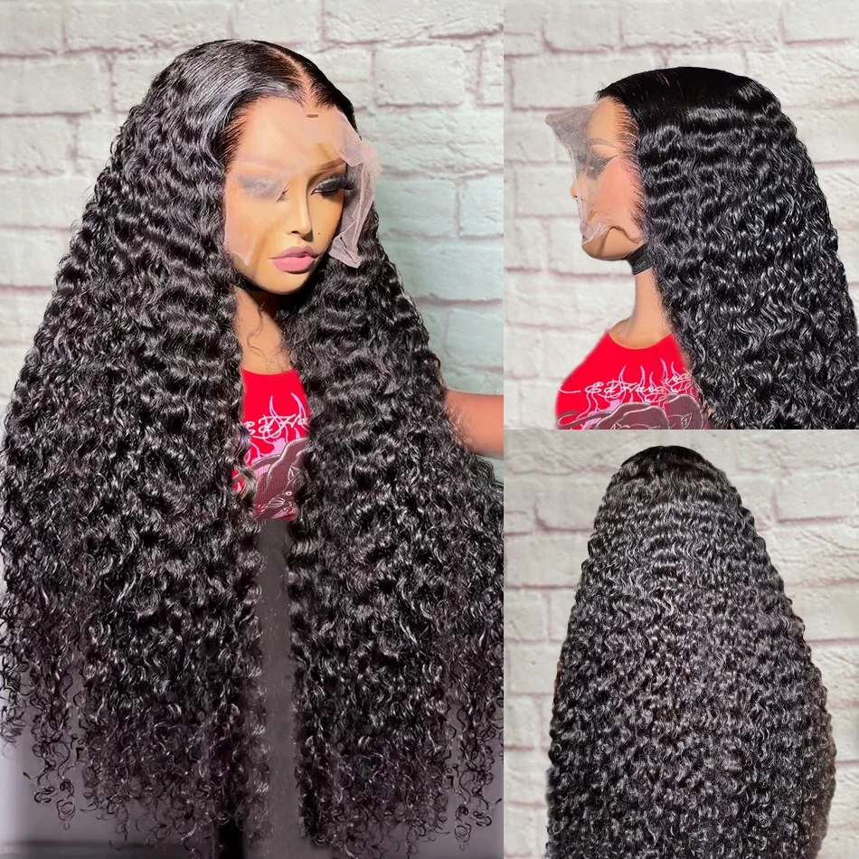 Brazilian Water Curly Glueless Wear And Go Loose Deep Wave 13X4 Lace Frontal 30 40 Inch 13X6 HD Simulation Human Hair Wig Preplucked Natural Hairline
